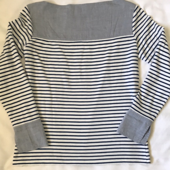 Lacoste striped cotton blend shirt w chambray yoke and cuffs crop sleeve EUC - Picture 6 of 6